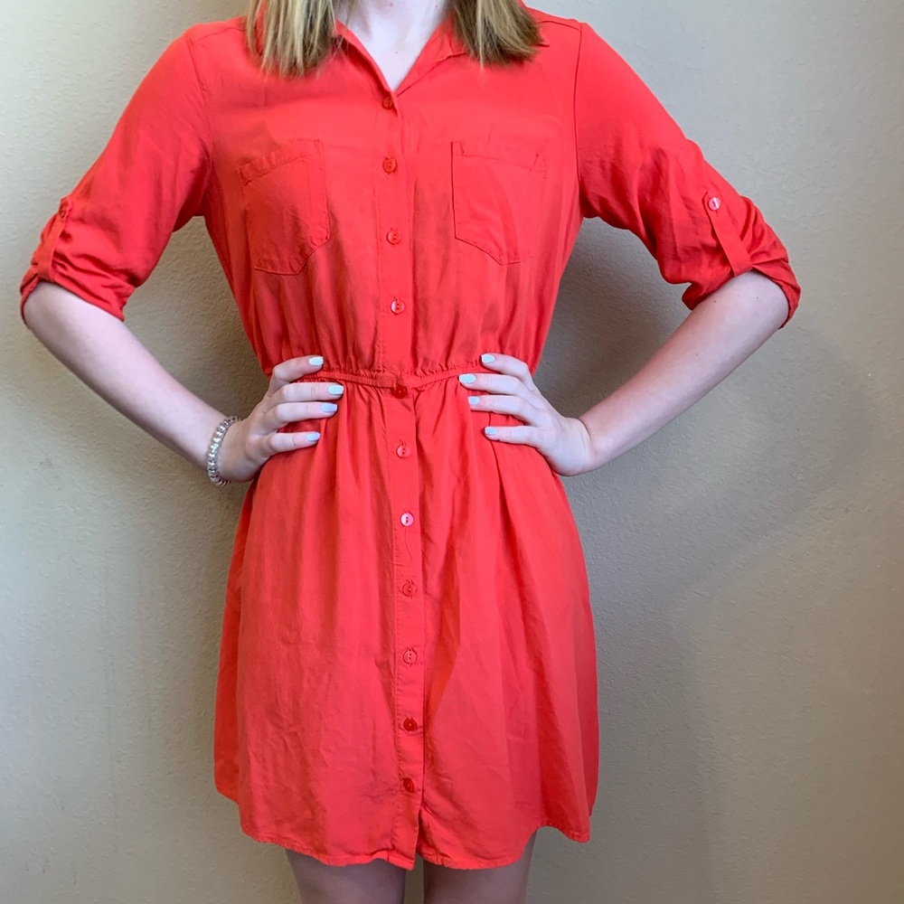 Coral Button Down Dress
